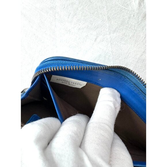 Bottega Veneta‎ Intrecciato Blue Leather Zip-Around Wallet with COA - Picture 2 of 11